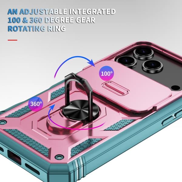 iPhone 18 Pro Max / iPhone 17 Pro Max Skal med Sliding Camshield TPU + PC och Hållare Rosa + Grön