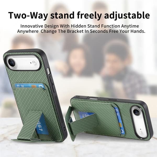 iPhone 17 Air Skal - Kolfiber med Fällbart Ställ Grön