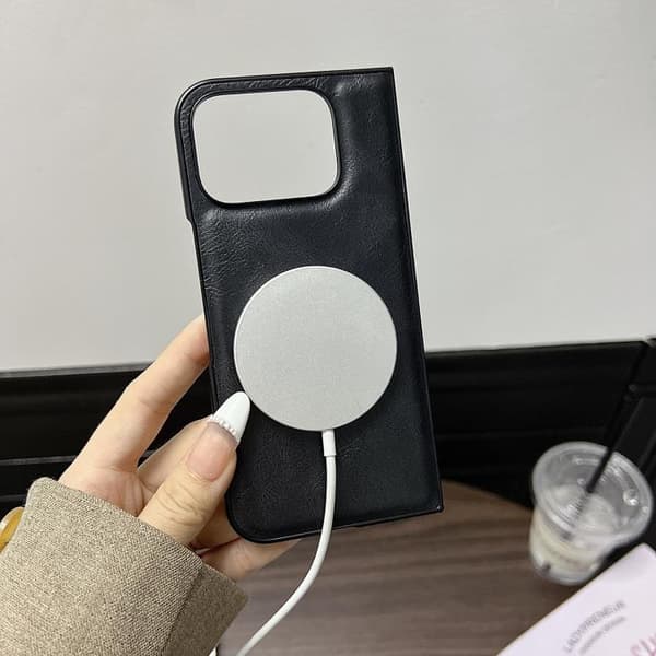 för Pixel 9 Pro Fold - Crazy Horse Mönster Läder MagSafe Magnetisk Skal Kaffe