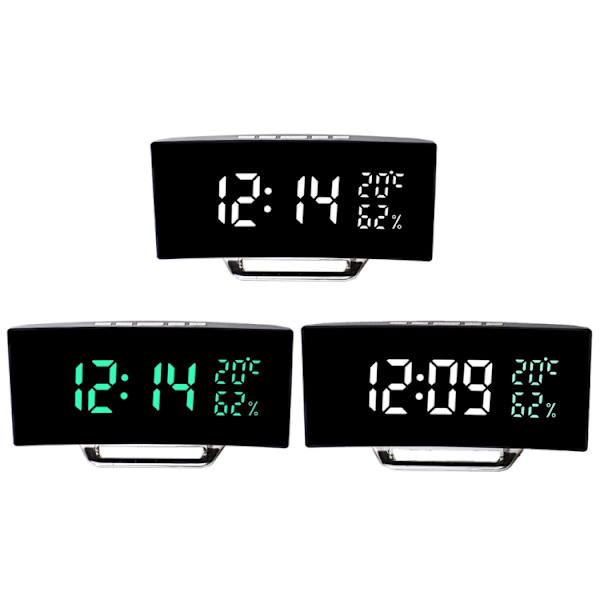 7816 Böjd skärm LED temperatur/fuktighetsdisplay Multifunktionell klocka (vit grön)