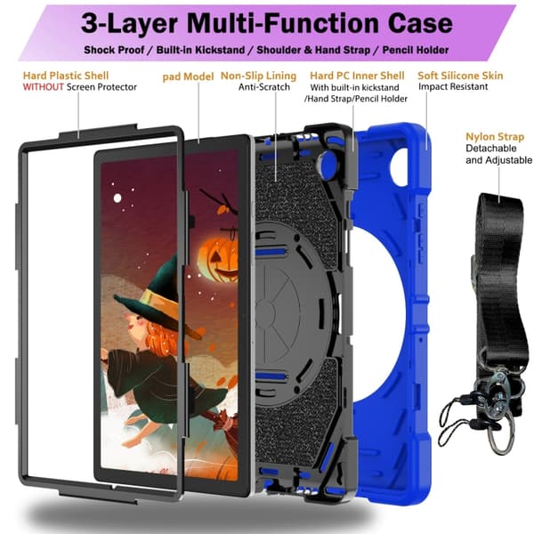 Samsung Galaxy Tab A8 Bat Hand Grip Ställning Tabletfodral Blå Svart