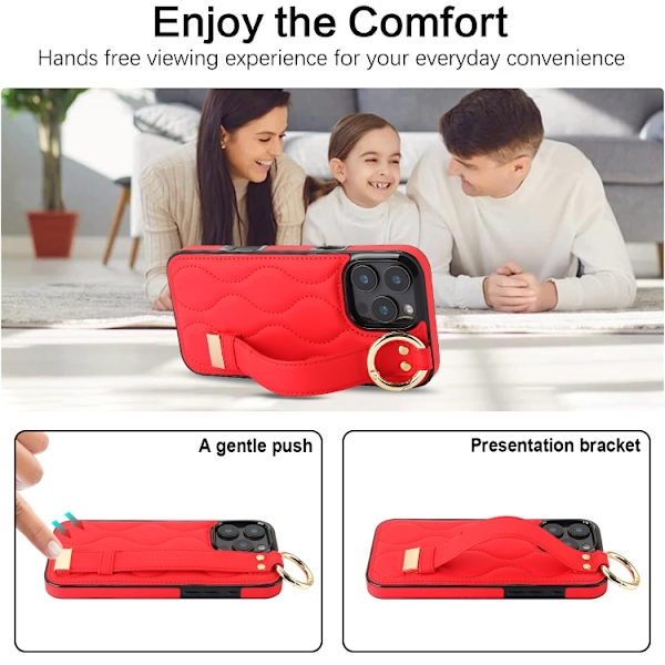 iPhone 16 Pro Max Skal med Handledsrem - Non-slip Full Coverage PU Skydd Röd
