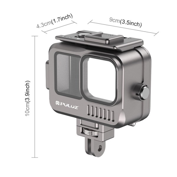 Vattentätt hus i aluminiumlegering för GoPro HERO12 Black /11 Black /10 Black /9 Black, 40 m