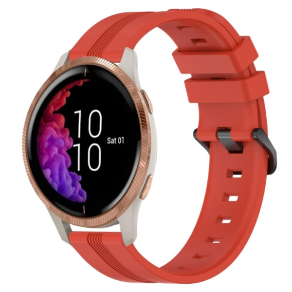 För Garmin Venu 20 mm konkavt randigt Slicone watch Red