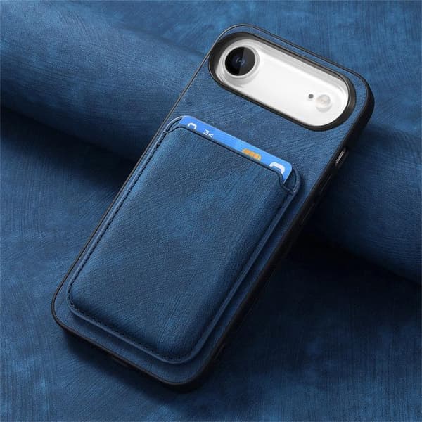 iPhone 17 Air Skal - Retro Läder med Magnetisk Kortficka Blå