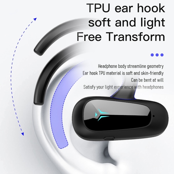 Bone Conduction Concepts Digital Display Stereo Bluetooth-hörlurar, Stil: Enstaka öra Svart