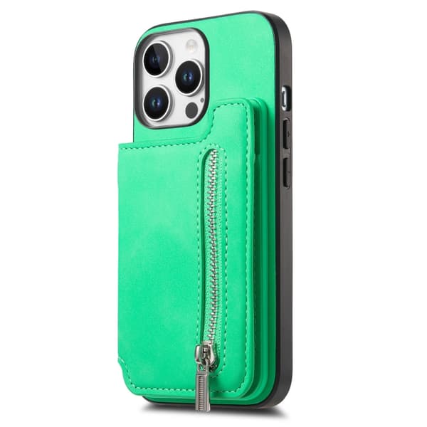 iPhone 16 Pro Max Retro MagSafe Zipper Plånbok Kortväska Bakskal Grön