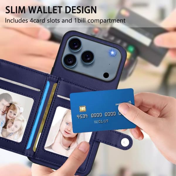 iPhone 18 Pro Max / iPhone 17 Pro Max Skal med RFID-skydd och kortfack Blå