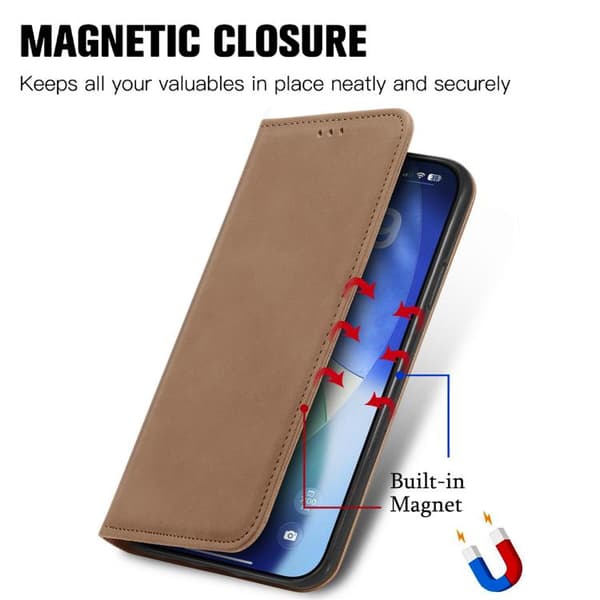 iPhone 18 Pro Max / iPhone 17 Pro Max Skal läderfodral med retro känsla och magnetisk flip Brun