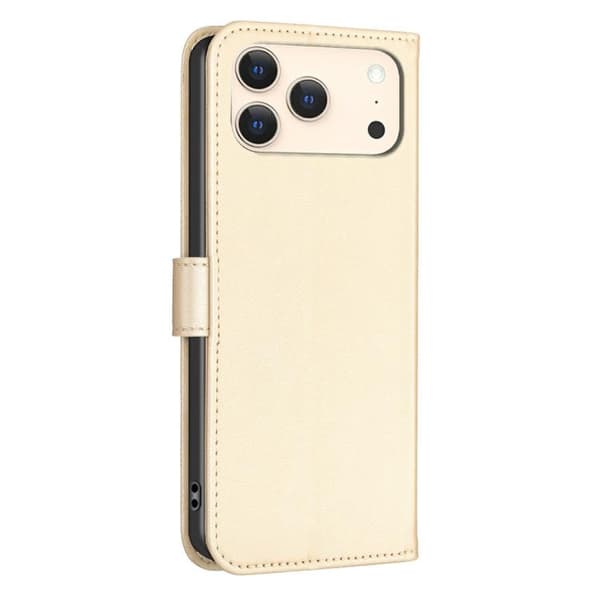 iPhone 18 Pro Max / iPhone 17 Pro Max Skal läderfodral med fyrklöverprägling Guld