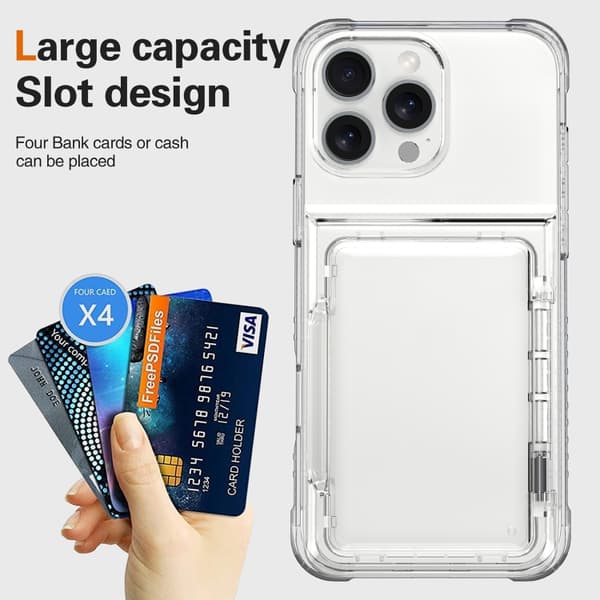 iPhone 16 Pro Max Crystal Clear Flip Skal med Kortfack Transparent