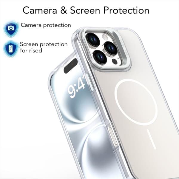 iPhone 16 Pro Gradient Discolor Lens Kickstand Magsafe Skal Vit