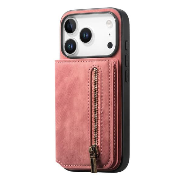 iPhone 18 Pro / iPhone 17 Pro Retro Läder Zipper Skal Rosa