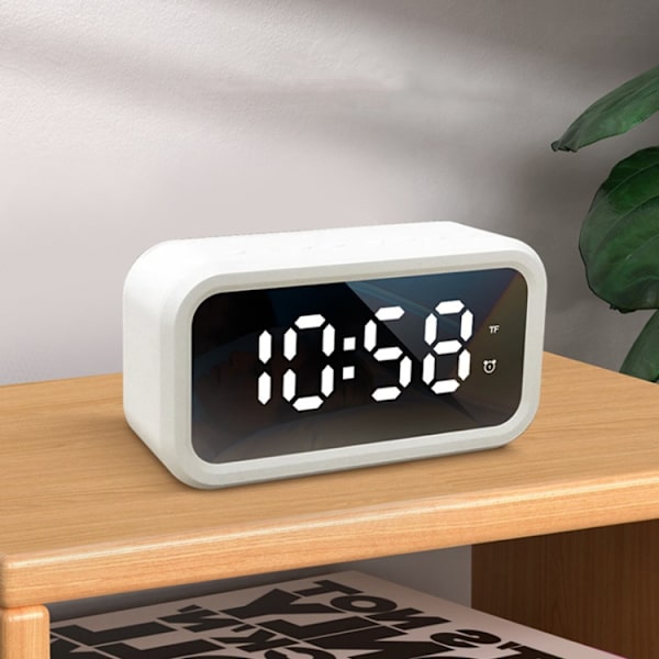 FY101 Laddningsbar Bluetooth-högtalare Radiolarm Spegel Elektronisk klocka (Vit)