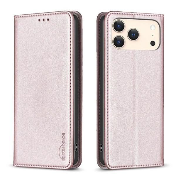 iPhone 17 Pro Max Skal Läderfodral - Magnetiskt Guld