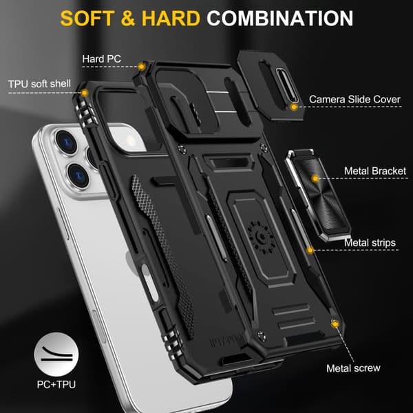 iPhone 17 Pro Skal med Armor PC + TPU Kameraskydd Svart