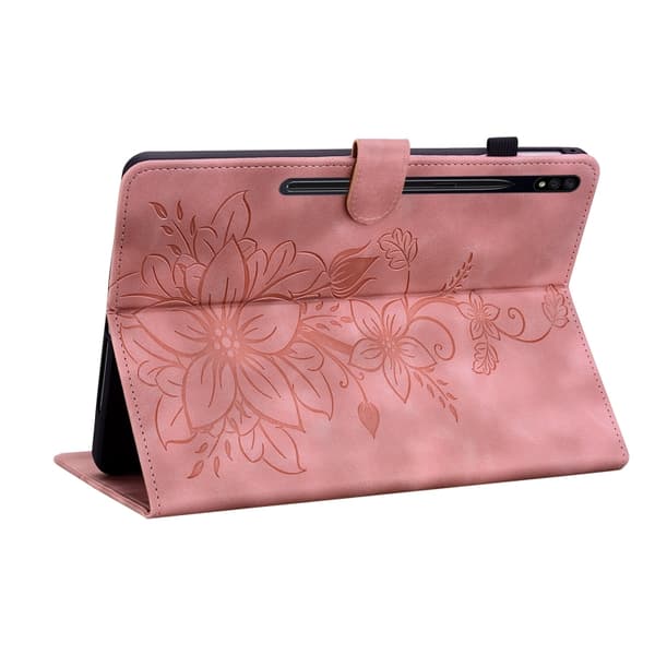 Samsung Galaxy Tab S7 FE/S8+/S7+ Lily Prägad Läderfodral Rosa