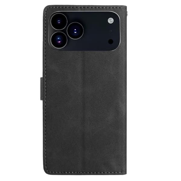 iPhone 18 Pro Max / iPhone 17 Pro Max Skal läderfodral med rosblomma präglad mönster Svart