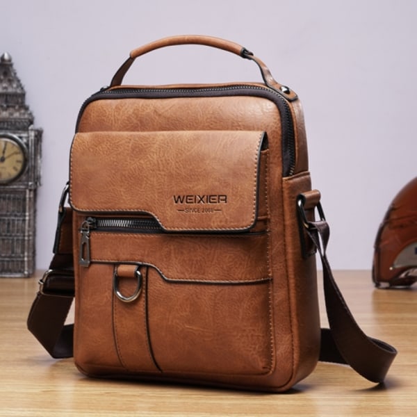 WEIXIER 8642 Herr Business Retro PU Läder Handväska Crossbody Väska Brun