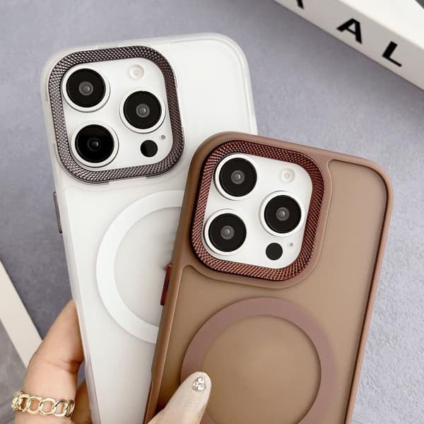 iPhone 16 Pro Diamant Linse Ram PC Hybrid TPU MagSafe Skal Vit