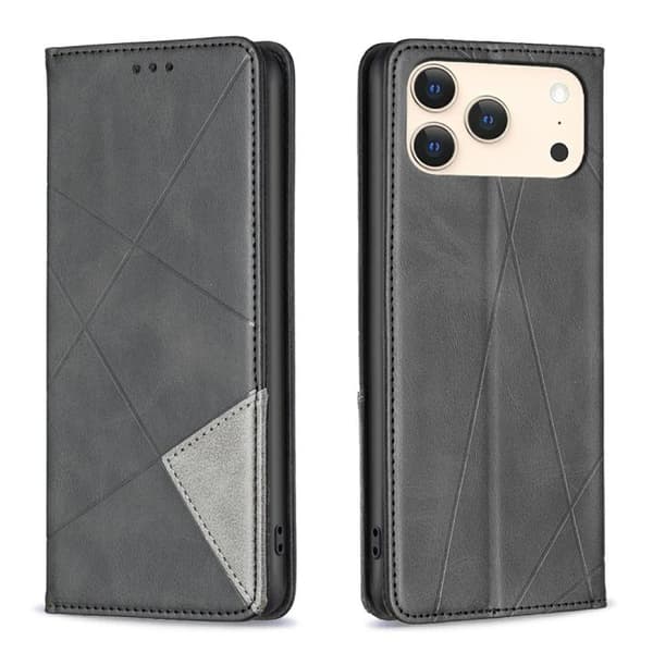 iPhone 18 Pro / iPhone 17 Pro Rhombus Textur Magnetiskt Skal Läderfodral Svart