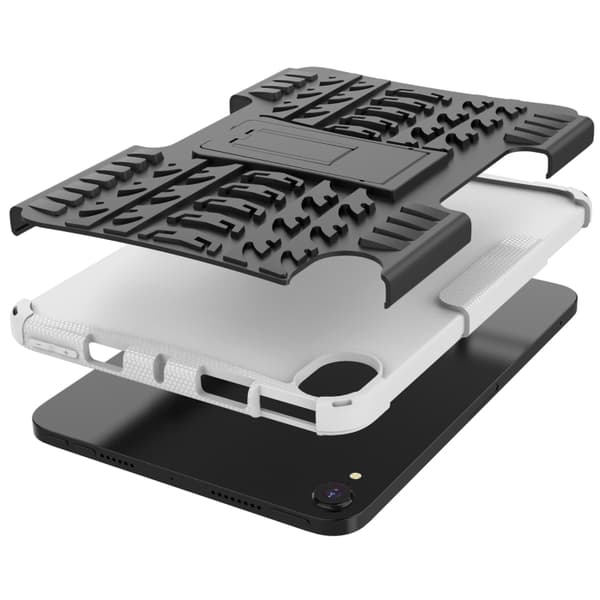 iPad mini 6 / mini 2024 Skal med Däcktextur TPU + PC Stötsäker Tablet Case med Ställning Vit