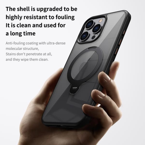 iPhone 16 Pro Max Transparent MagSafe Magnetisk Rotationsring Skal Blå