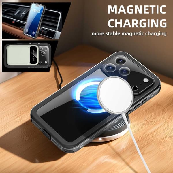 iPhone 18 Pro Max / iPhone 17 Pro Max Skal RedPepper Transparent Dot IP68 Vattentät Tripple-skydd MagSafe Svart Mörkgrå