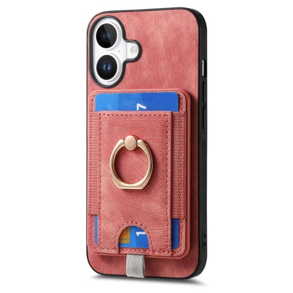 iPhone 17 Skal läderfodral med delbart magnetiskt kortfack Rosa