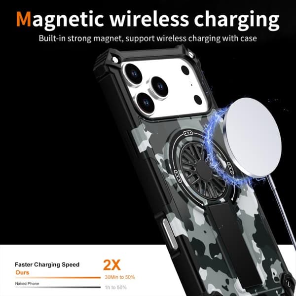 iPhone 18 Pro Max / iPhone 17 Pro Max Camouflage Kickstand Rotating Shaft MagSafe Skal Grå kamouflage
