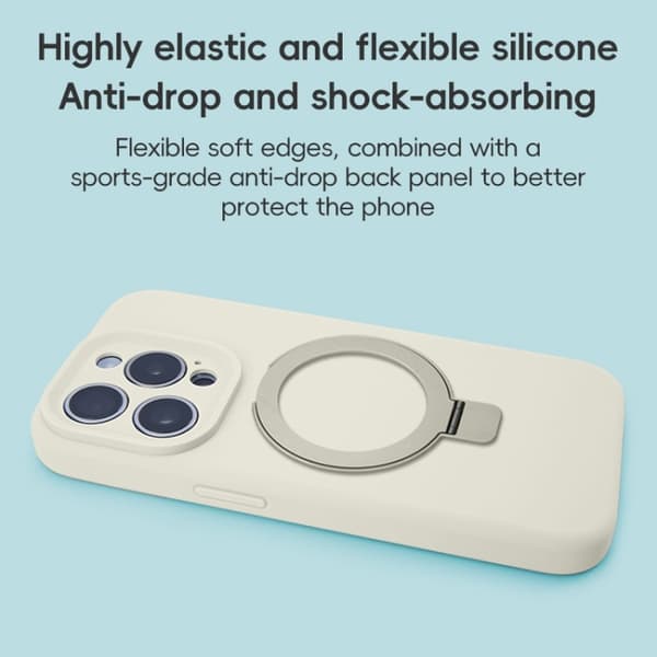 iPhone 16 Pro Max Precision Hole Liquid Silicone MagSafe Metallring Hållare Skal Vit