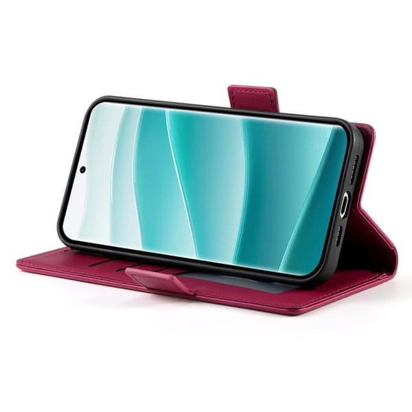 Redmi Note 14 Pro 4G - Magnetisk Frostad Läderfodral med Sidobuckle Vinrött