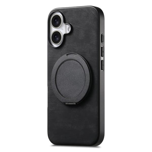 iPhone 17 Retro Läder Rotations Rund Skal Svart