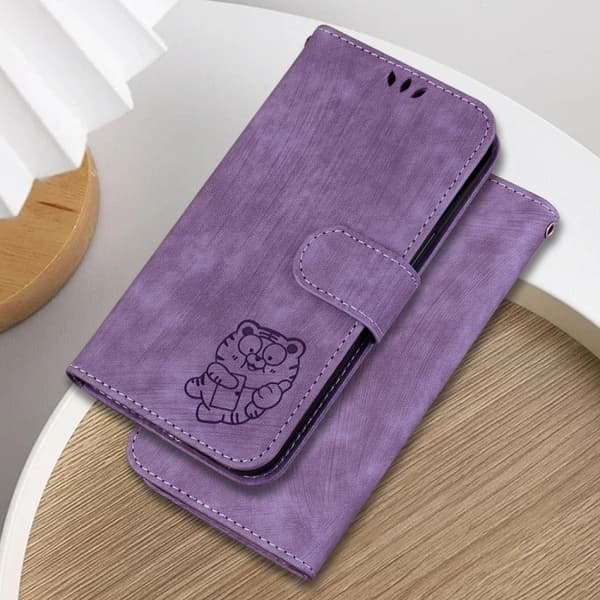Redmi Note 14 5G - Litet Tiger Prägling Läderfodral Purpur
