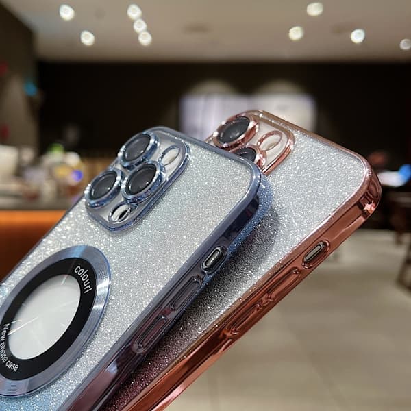 iPhone 16 Pro Skal med Gradient Glitter och Elektroplätering, MagSafe TPU Guld