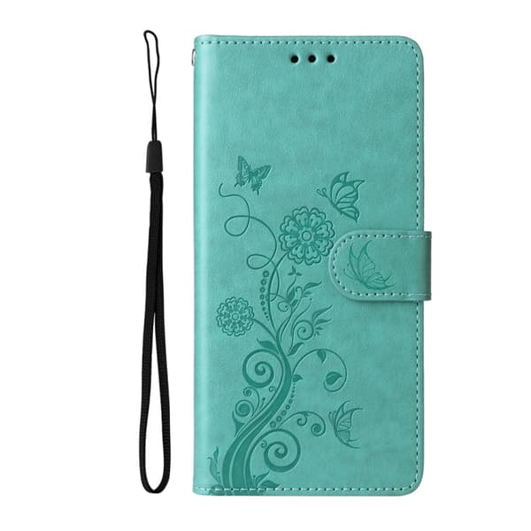 Redmi Note 14 5G - Prägling av fjärilsblommor Läderfodral Grön