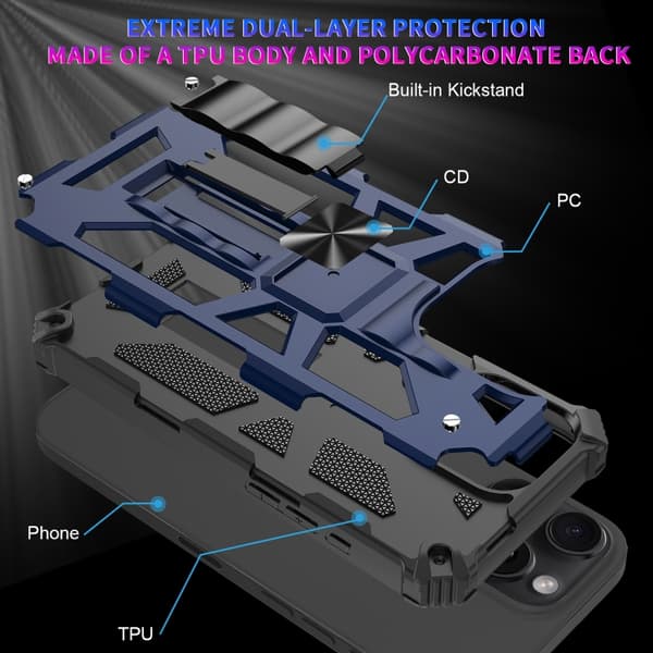 iPhone 16 Pro Max Skal - Armor Shockproof TPU Hybrid PC med Magnetisk Hållare Blå