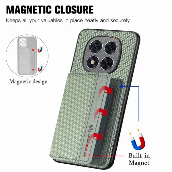 Redmi Note 14 Pro 5G - Kolfiber Magnetisk Kortväska fodral Grön