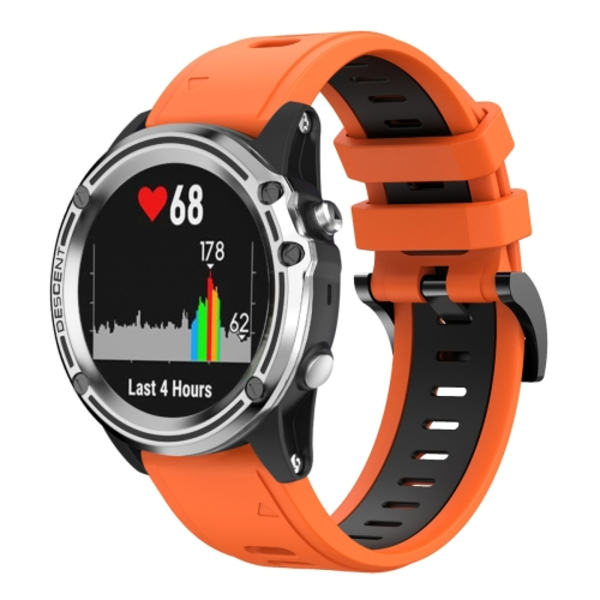 För Garmin Quatix 5 Sapphire 22mm Tvåfärgad Sports Silikon Watch Band Orange-Black