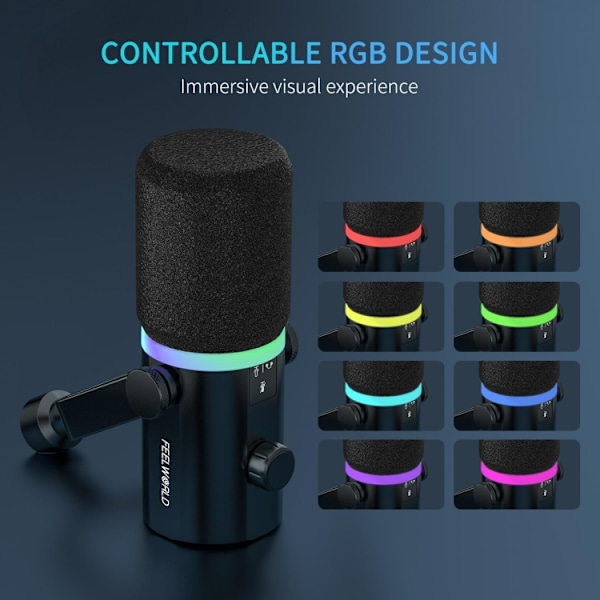 FEELWORLD PM1 XLR/USB dynamisk mikrofon för podcasting, inspelning, spel, livestreaming (svart)