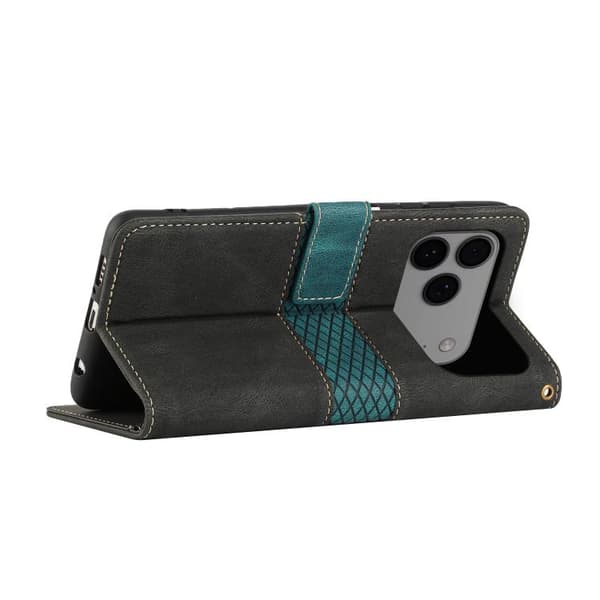 iPhone 18 Pro Max / iPhone 17 Pro Max Skal läderfodral med lanyard - Grid Stitching Svart