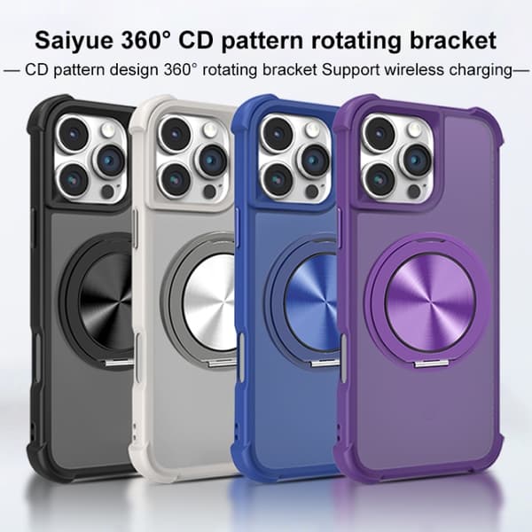 iPhone 16 Pro CD-textur 360 Graders Rotationshållare MagSafe Skal Grå
