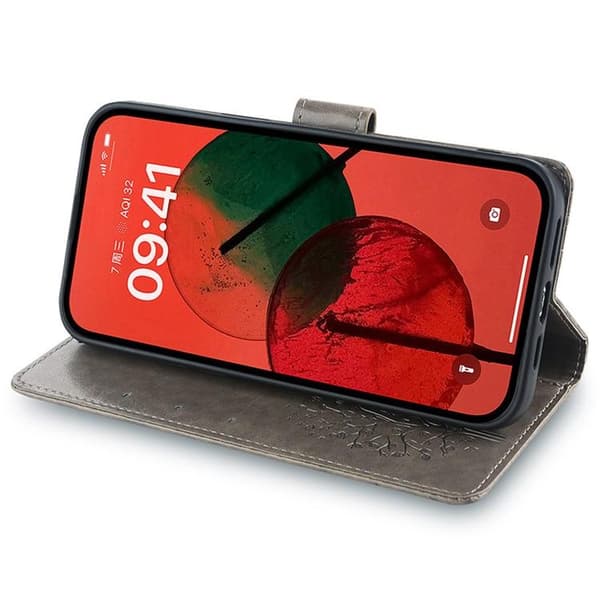 Redmi Note 14 Pro 4G - Trä & Hjort Prägling Läder fodral Grå