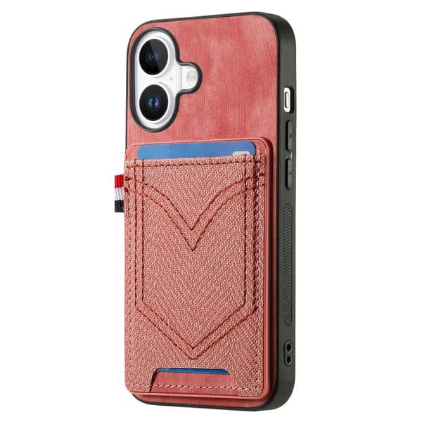 iPhone 17 Skal - Denim Textur med Kortfack Rosa