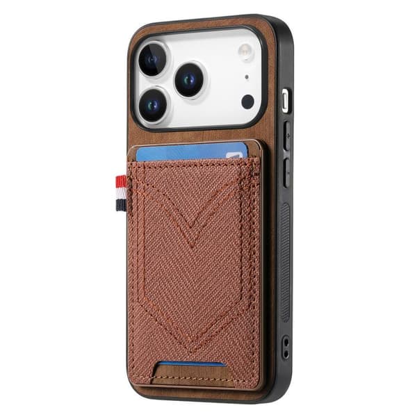 iPhone 17 Pro Max Skal - denimtextur med kortfack Brun