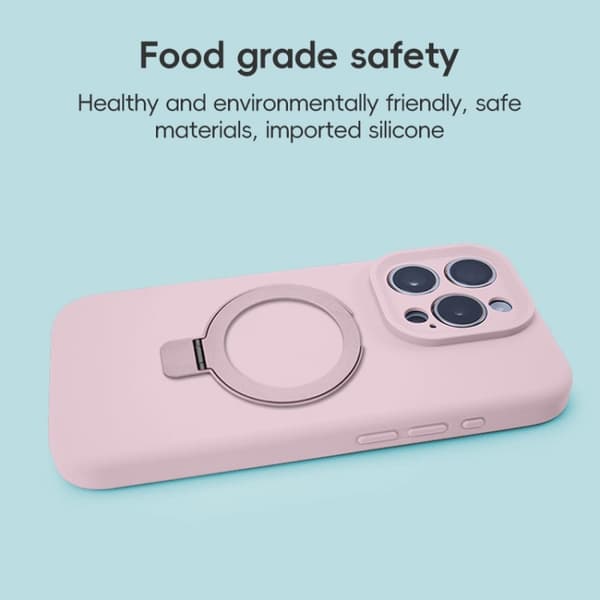 iPhone 16 Pro Precision Hole Liquid Silicone MagSafe Metallring Hållare Skal Rosa
