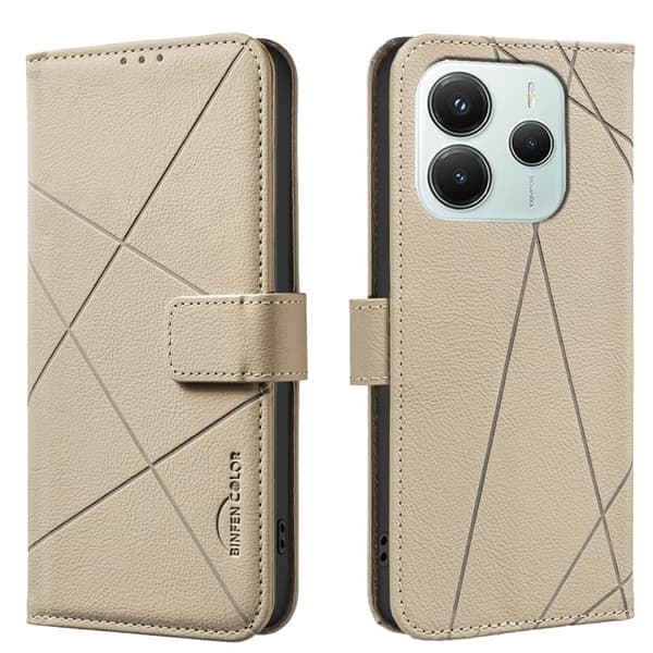 Redmi Note 14 5G - Geometriskt Mönster RFID Läderfodral Beige