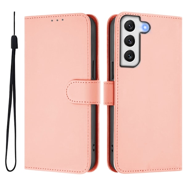 Samsung Galaxy S22+ 5G Skal i läder med lanyard, solid färg Rosa