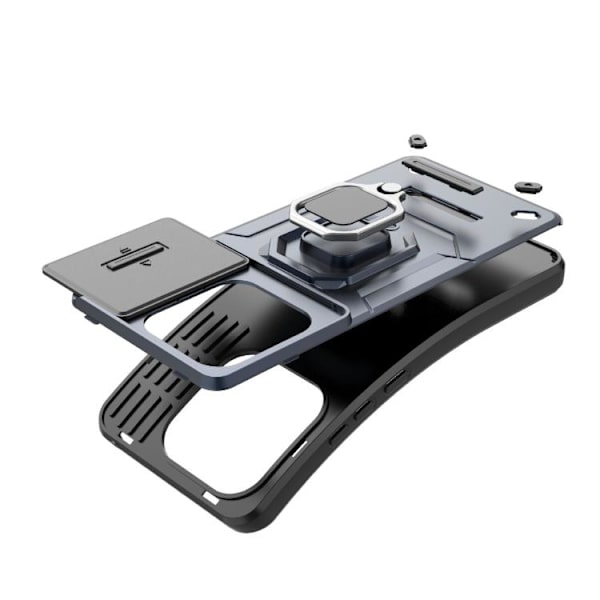 Redmi Note 14 4G - Global Sliding Camshield TPU + PC Stötsäker Mobilskal med Ställ Grå