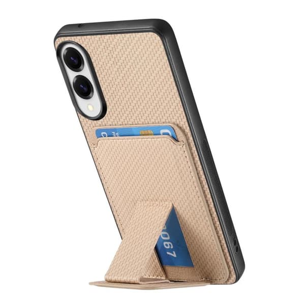 Samsung Galaxy S25 Edge 5G Skal i Kolfiber med Kortficka och Fällbart Ställ Kaki